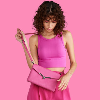 Botkier valentina mini crossbody in passion pink on figure view